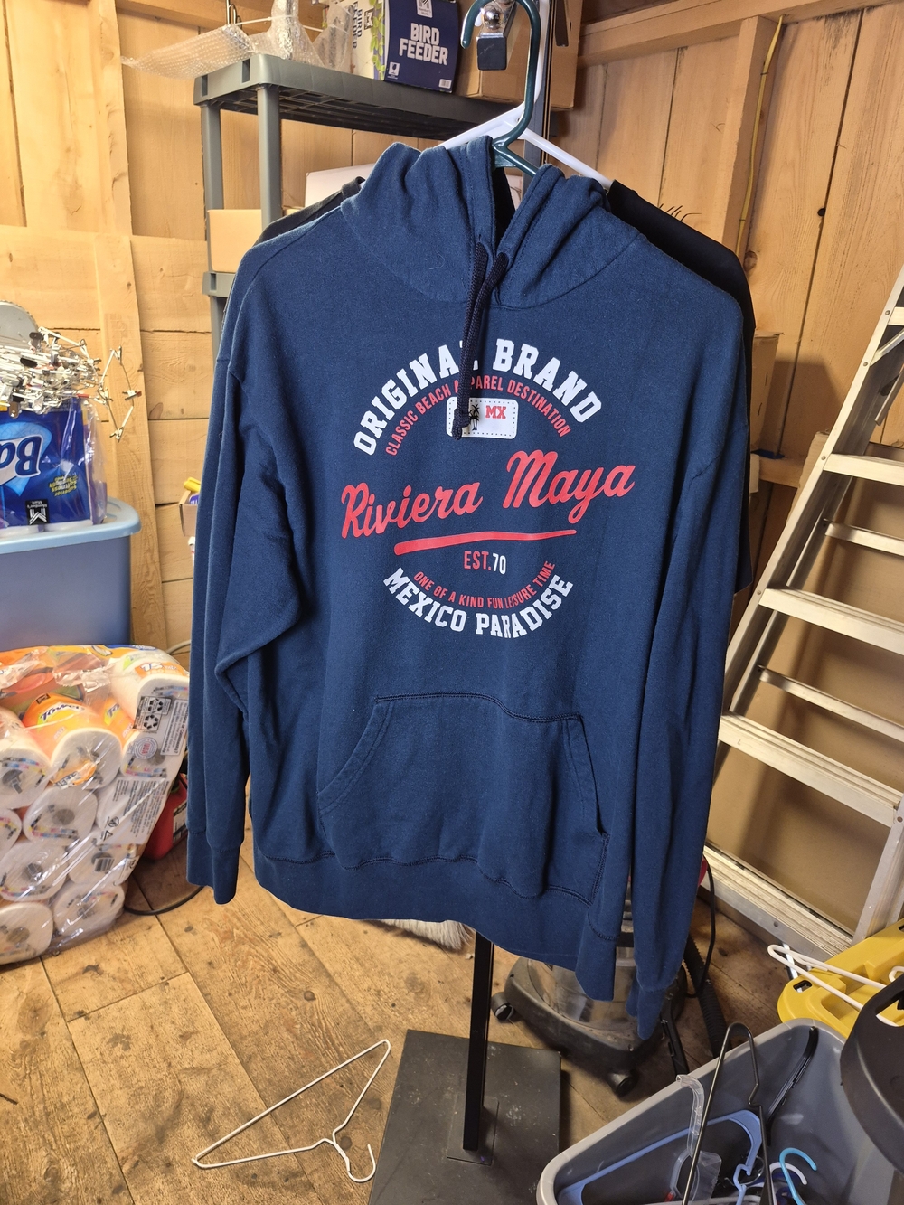 Caribbean Navy Hooded Sweatshirt with Red Script Bin 41 - Picture 1 of 3